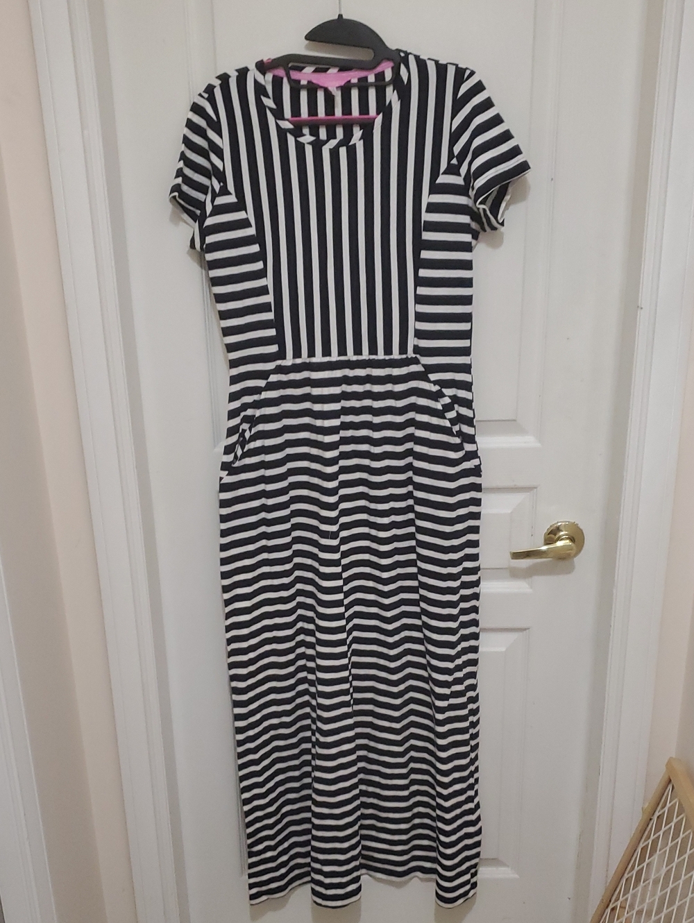 Joules Black and White Striped Short-Sleeve Midi Dress